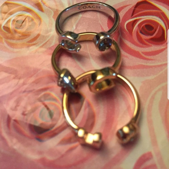 New Coach Tri-Color Adjustable Stackable Ring Set of 3 - Picture 4 of 7